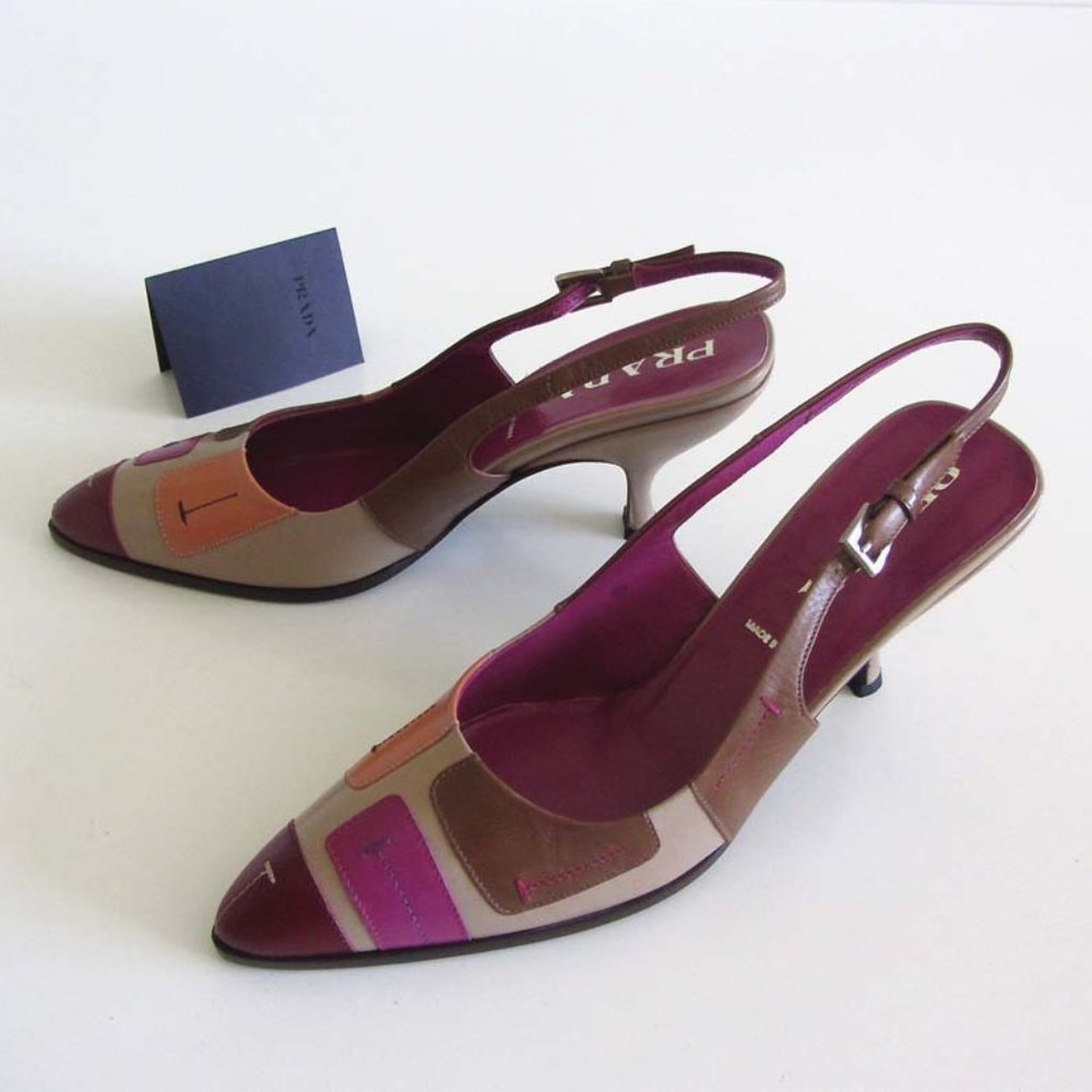 new PRADA patchwork design slingback pumps 38 8 US